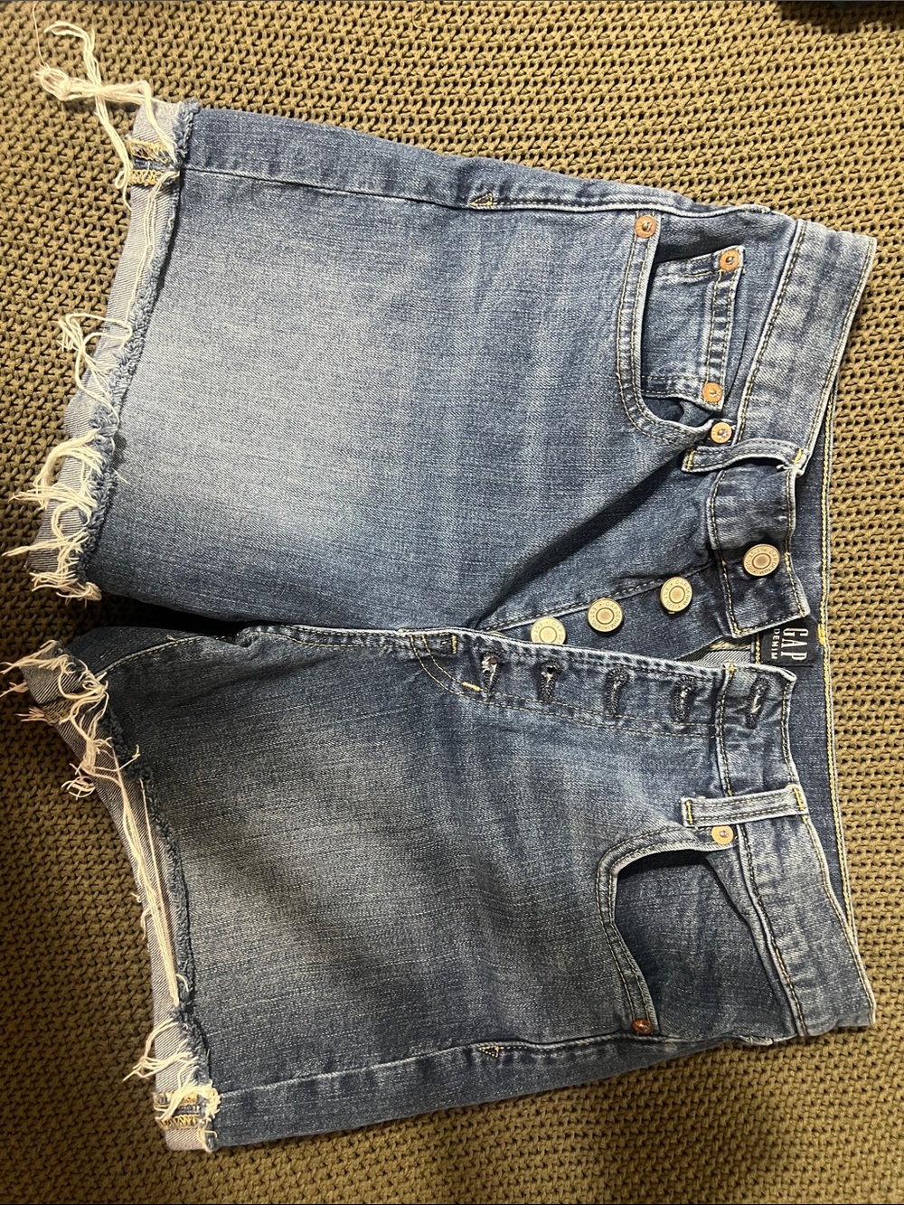 GAP Frayed High-Rise Button-Fly Denim Shorts - Blue